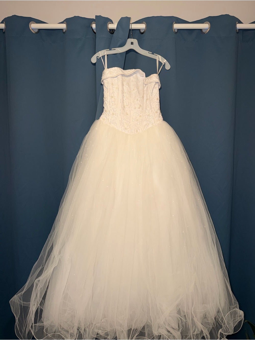 David's Bridal White Tulle Ball Gown with Beaded Bodice